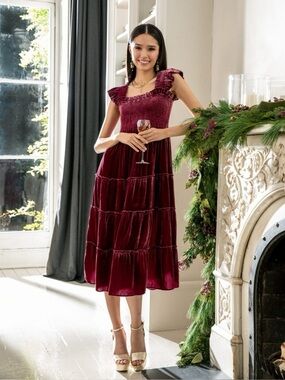 Hill House Ellie Nap Dress in Burgundy Velvet Size XS